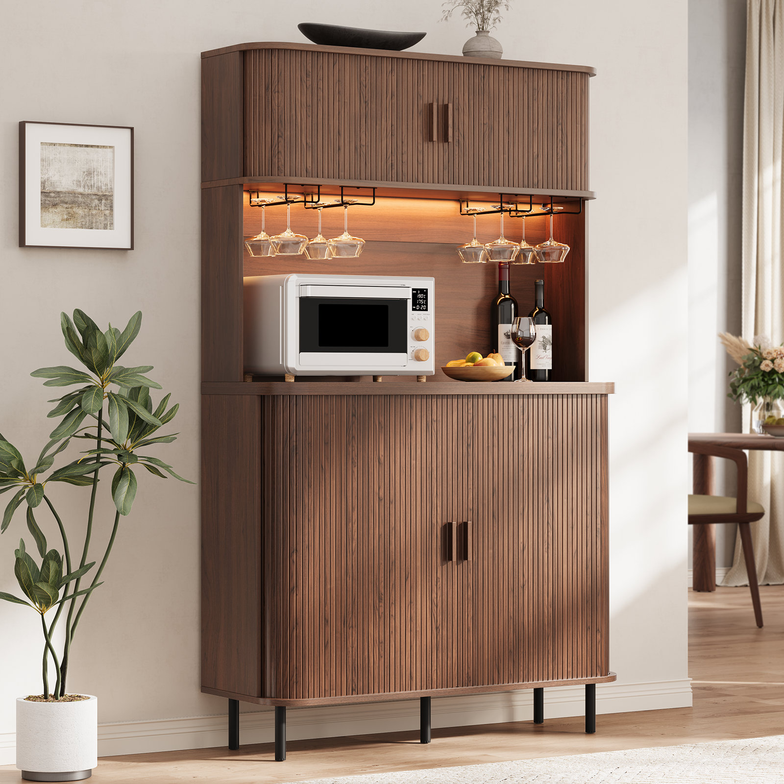 Ivy Bronx 71'' Tall Wine Bar Cabinet With Storage Hutch, Coffee